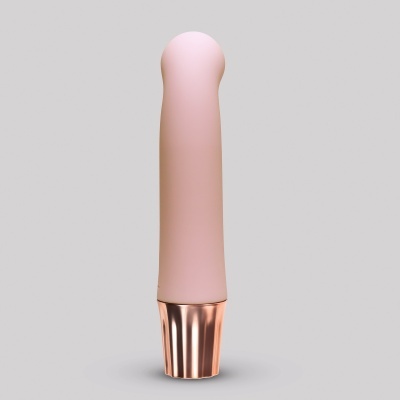 Produto cilíndrico rosa com acabamento metálico dourado na base