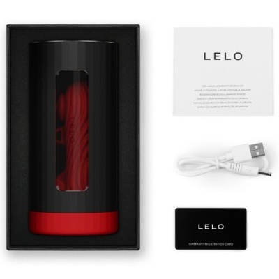 Produto LELO vermelho e preto com acessórios em caixa preta