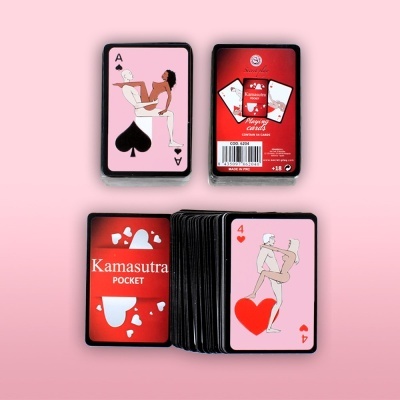 Jogo de cartas Kamasutra Pocket com design erótico e embalagem vermelha