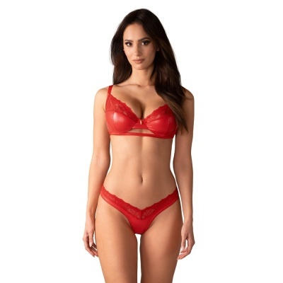 Conjunto lingerie vermelho de cetim e renda para mulher