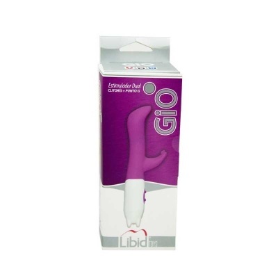 Estimulador Dual GIO roxo e branco em embalagem Libid Toys