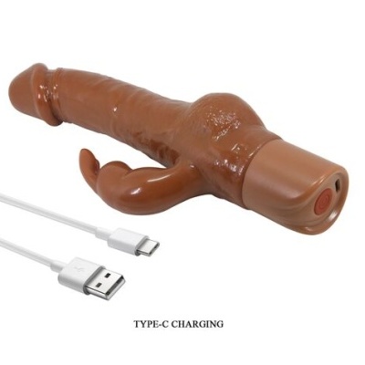 Vibrador castanho com cabo USB tipo C para carregamento