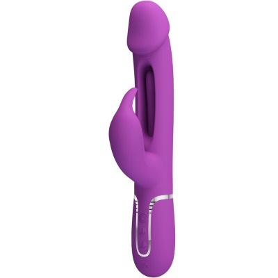 Vibrador roxo em silicone com botões de controlo e detalhes prateados