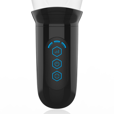 Dispositivo elétrico preto com botões azuis iluminados
