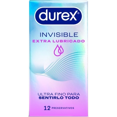 Embalagem de preservativos Durex Invisible Extra Lubricado com 12 unidades