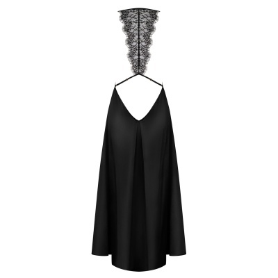 Vestido preto curto com alças finas e renda no verso