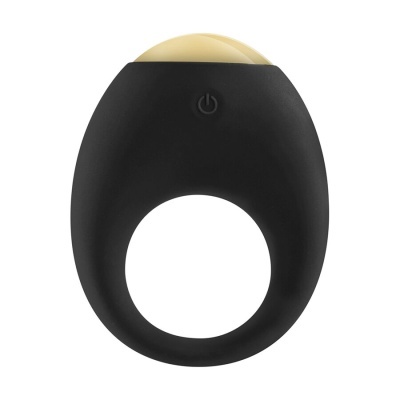 Anel negro em silicone com botão e esfera amarela