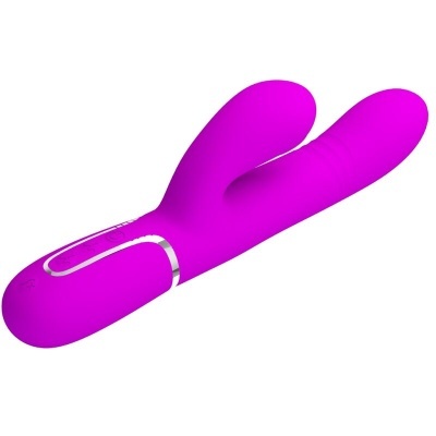 Vibrador rosa em silicone com duas pontas e botões no cabo