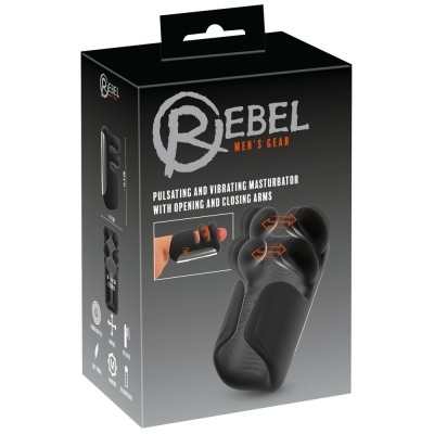 Embalagem preta de masturbador masculino vibratório com braços móveis