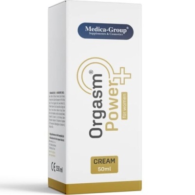 Embalagem branca e dourada de creme Orgasm Power+ for women 50ml
