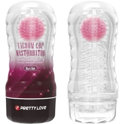 Masturbador masculino transparente com esfera rosa e base preta