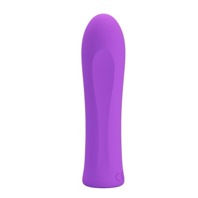 Vibrador roxo de silicone com formato curvo e símbolo CE na base