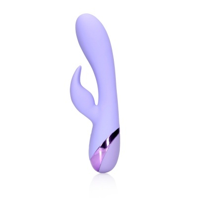 Vibrador adulto lilás com detalhe metálico rosa base