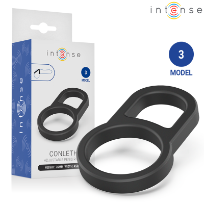 Anel para pénis ajustável CONLETH modelo 3 preto em embalagem branca e azul