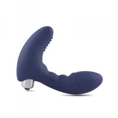 Produto em silicone azul escuro curvado com ponta metálica