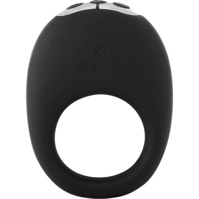 Anel preto de silicone com botão branco e preto e marca JE JOUE