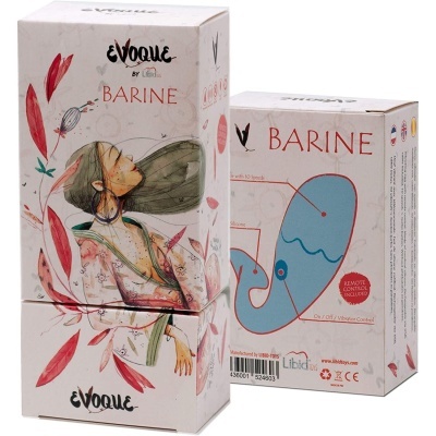 Embalagens do produto BARINE com ilustração de mulher e folhas vermelhas
