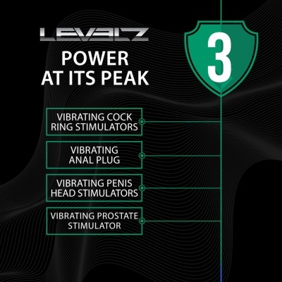 Imagem preta com texto branco e verde sobre estimuladores vibratórios LEVELZ.