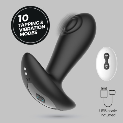 Vibrador preto com comando branco e indicação do modo de vibração e cabo USB incluído