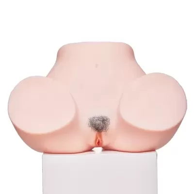 Modelo anatómico sexual em silicone cor de pele com pêlos pubianos sobre base branca