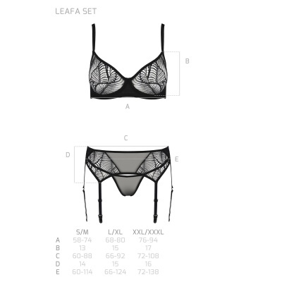 Conjunto lingerie preta LEAFA SET com soutiens e cinta-liga em renda