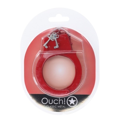 Algemas vermelhas metálicas com chaves na embalagem Ouch! Classic Metal
