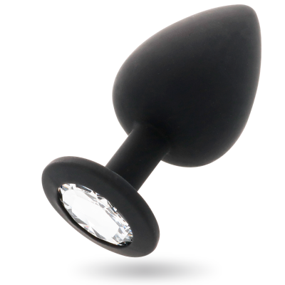 Plug anal preto de silicone com decoração brilhante