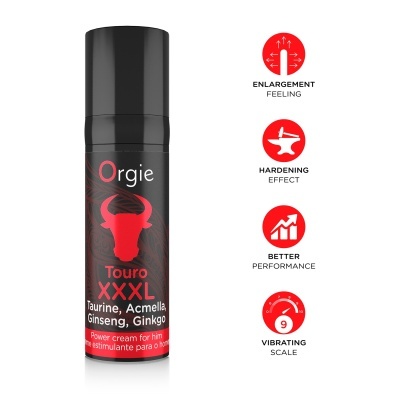 Frasco preto de creme com design vermelho e texto, com ícones e texto explicativo ao lado