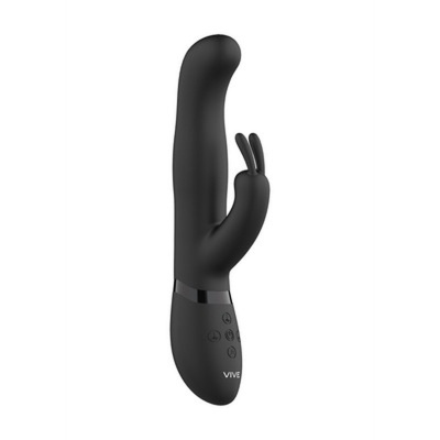 Vibrador preto com extensões formato de orelhas e botões de controlo