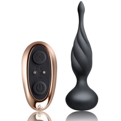 Brinquedo sexual preto em silicone com comando à distância dourado