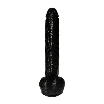 Dildo preto com textura realista e base circular