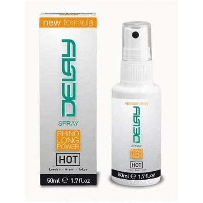 Spray DELAY 50ml branco com caixa na mesma cor e texto colorido