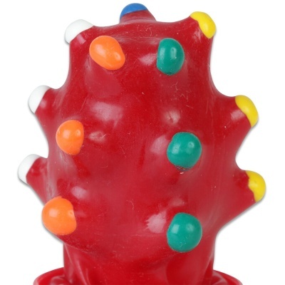 Brinquedo de borracha vermelho com saliências coloridas
