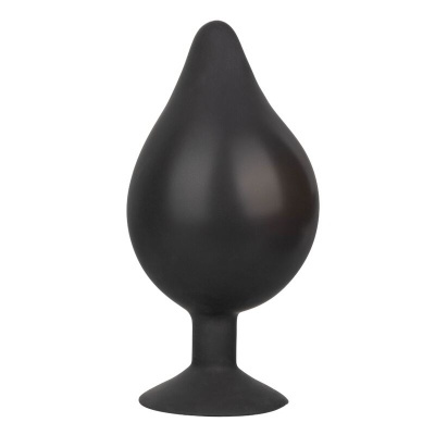 Plug anal preto em silicone com base larga e formato em gota