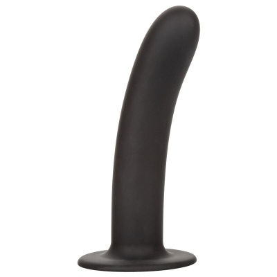 Dildo preto liso e curvo com base larga
