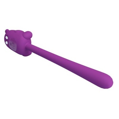 Vareta para mexer bebidas em silicone roxo com etiqueta branca