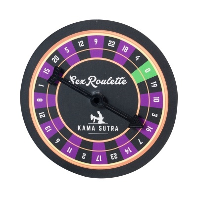 Disco de jogo Sex Roulette preto com números coloridos e ponteiros.