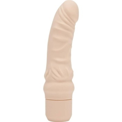 Vibrador de silicone cor bege claro com textura de veias