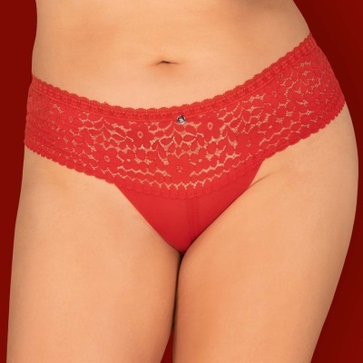 Cueca feminina vermelha com renda e enfeite metálico