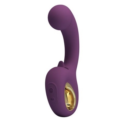 Vibrador roxo com detalhe dourado em fundo branco