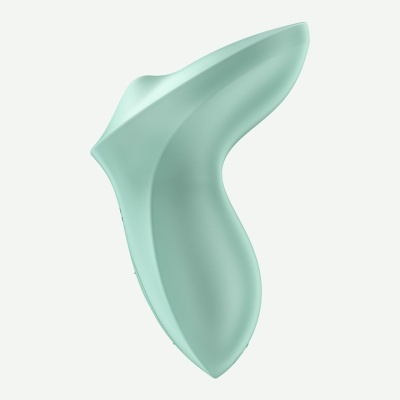 Objeto de silicone verde água com formato curvado e superfície lisa