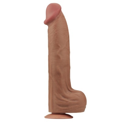 Dildo realista castanho com ventosa sobre fundo branco