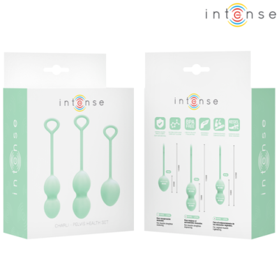 Conjunto Charli - Pelvis Health Set Intense com três peças verdes em embalagem