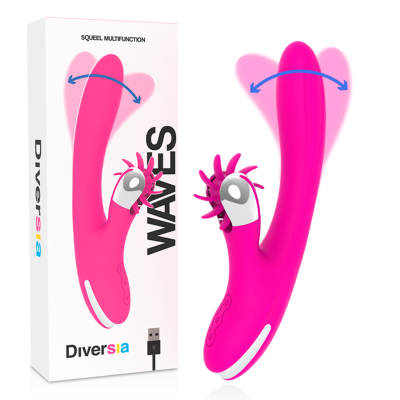 Vibrador rosa multifunções com acessório rotativo e embalagem