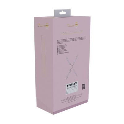 Embalagem cor-de-rosa Ouch! Hogtie Connectors com texto dourado e ilustração de conector em forma de X