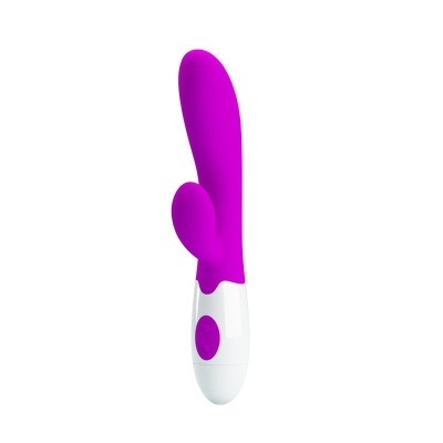Vibrador roxo com base branca e botões