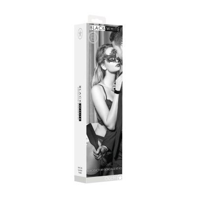 Kit bondage introdutório BLACK & WHITE com algemas, máscara e palmatória