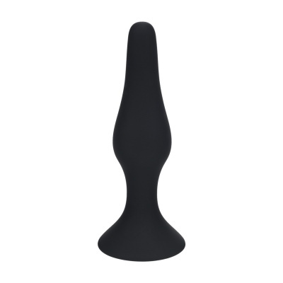 Plug anal preto em silicone com base larga e formato cónico