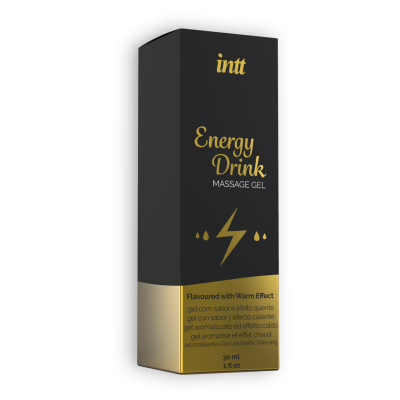 Embalagem preta e dourada de gel de massagem Energy Drink intt