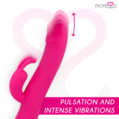Vibrador rosa em silicone com texto PULSATION AND INTENSE VIBRATIONS